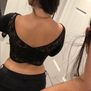 Black Lacey Cross CRoss Back Crop Top
